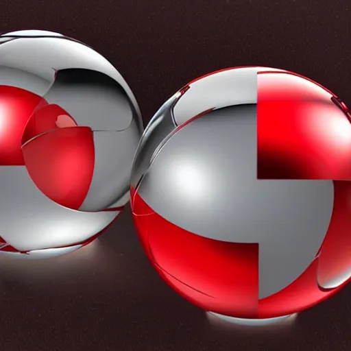 Prompt: chrome spheres on a red cube, optical illusion