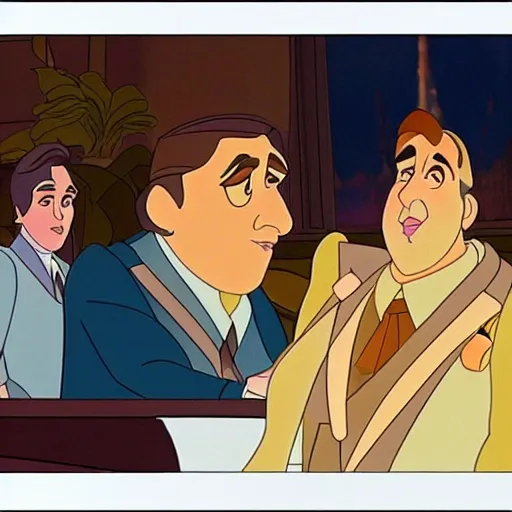 Image similar to steve carell in anastasia, don bluth animation, film still