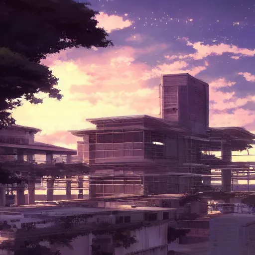 Prompt: a technical building,by Makoto Shinkai