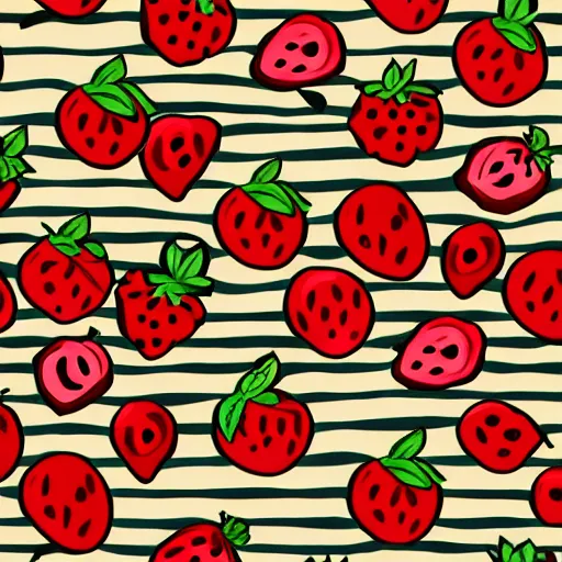 Image similar to fruit illustration, repeating pattern, light tan background, simple illustrative