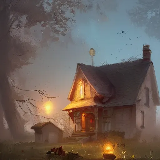 Image similar to 🍄🏘️🏞️🍄 , digital Art, Greg rutkowski, Trending cinematographic artstation