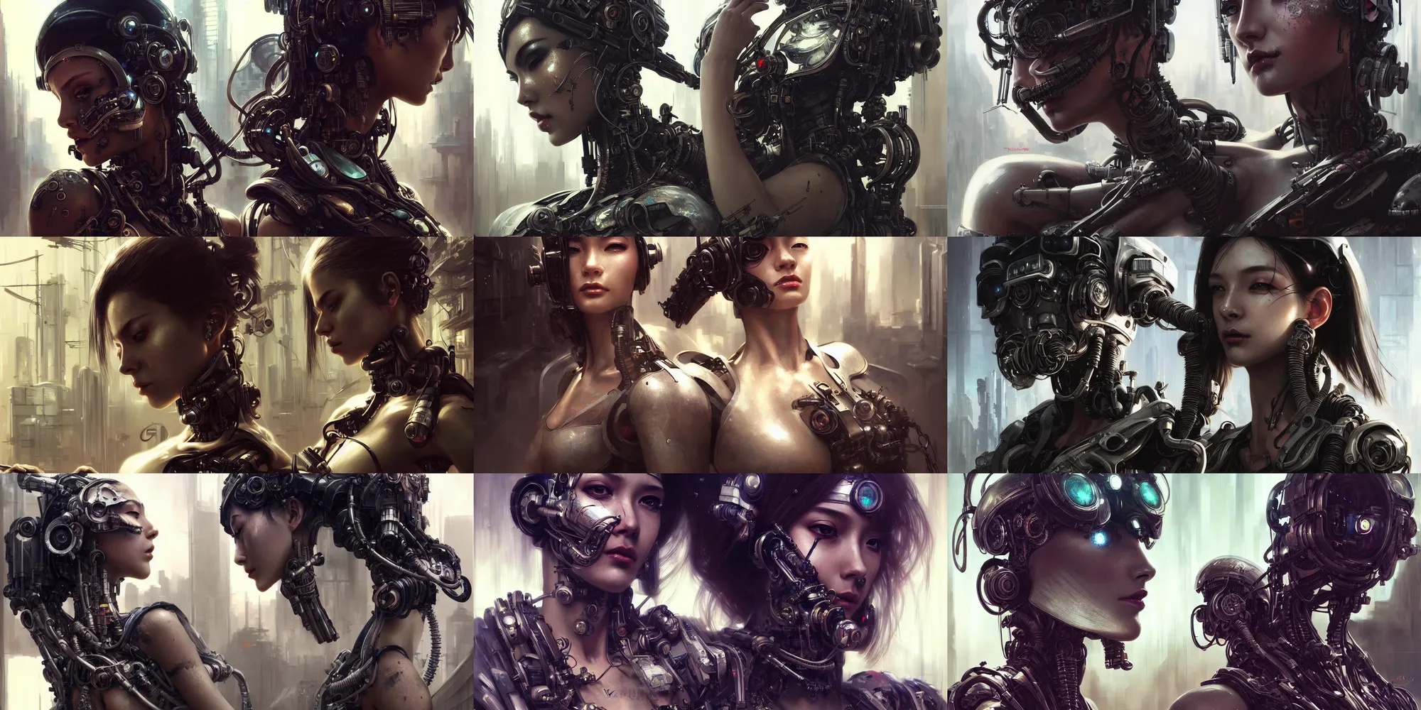 Prompt: ultra realistic beautiful alluring cyborg techno art, gorgeous face and figure, dramatic pose, in post apocalyptic cyberpunk tokyo, sci - fi, fantasy, intricate, elegant, highly detailed, digital painting, artstation, concept art, smooth, sharp focus, illustration, art by tian zi and artgerm and greg rutkowski and alphonse mucha and wlop