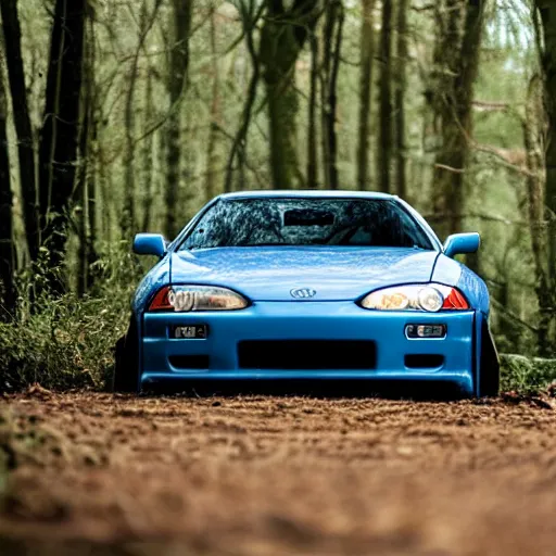 Image similar to an abandoned toyota supra mk 4 in the woods