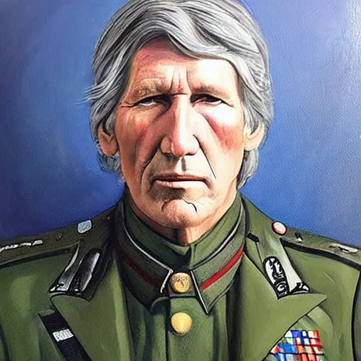 Image similar to “Oil painting of Roger Waters as a World War 1 general, 4k”