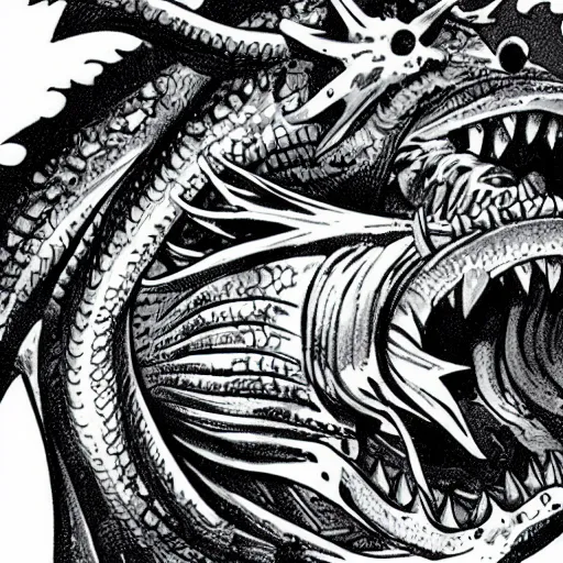 Image similar to a fish monster, yusuke murata style, detailed