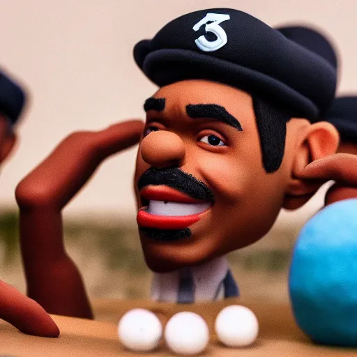 Image similar to a cinematic film still of a claymation stop motion film starring chance the rapper as a college student, shallow depth of field, 8 0 mm, f 1. 8