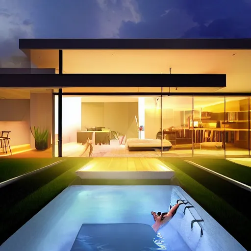 Prompt: philips hue led strip lighting, swiming pool, scene, colourful, 8 k, unreal engine, realistic, house and home, luxury,