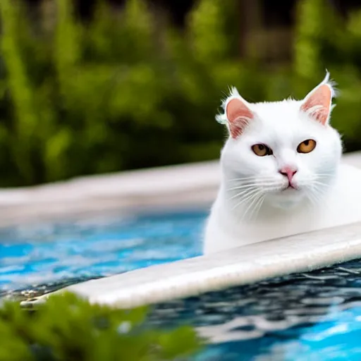 Image similar to white cat on a float in the pool