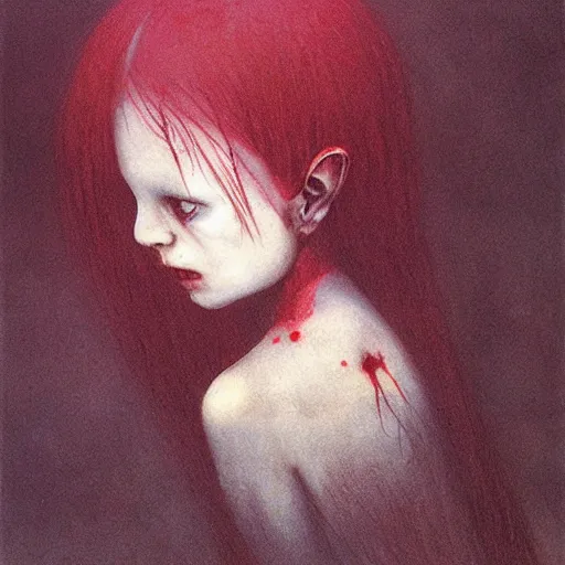 Image similar to A cute vampire girl by Beksinski