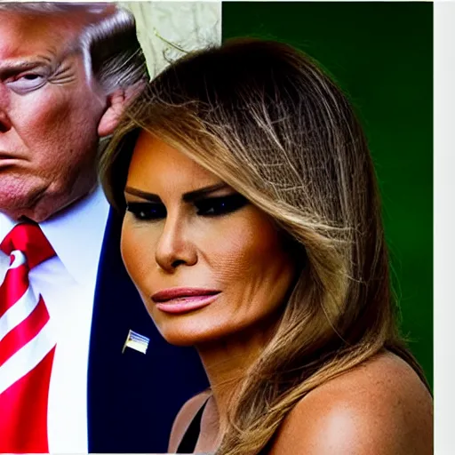 Prompt: donald and melania trump as egyptian king and queen, elegant, majestic, powerful, pyramids, anunaki, hieroglyphs, lush, rainforest, river, green, river god, wilbur smith, gold, trump tower