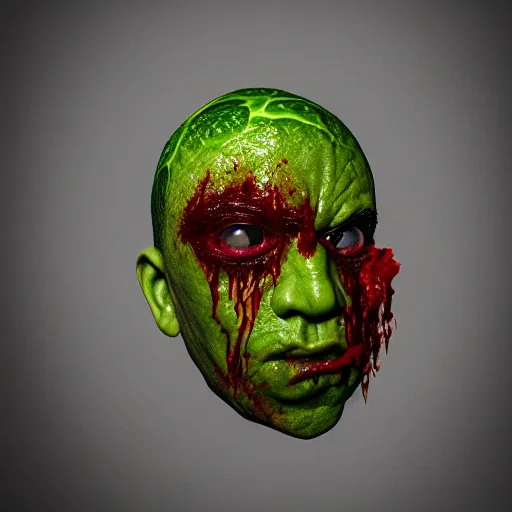 Prompt: a face made of brussels sprouts, horror, terrifying, demon, blood, 8 k, trending on artstation, 8 0 mm photography, hyperrealistic