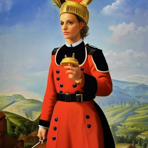 Image similar to portrait of britney spears wearing a swiss guard uniform, oil on canvas, 8 k, very detailed, very intricate,