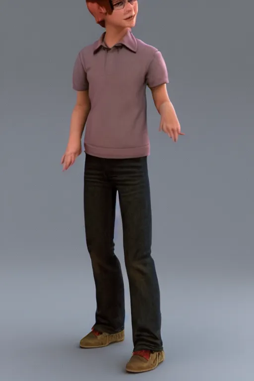 Prompt: stylized 3 d character model of a teenage matthew broderick in the 1 9 8 0 s by lucas andrade, 8 0 s clothes, radical, full body, blender, zbrush, photoshop