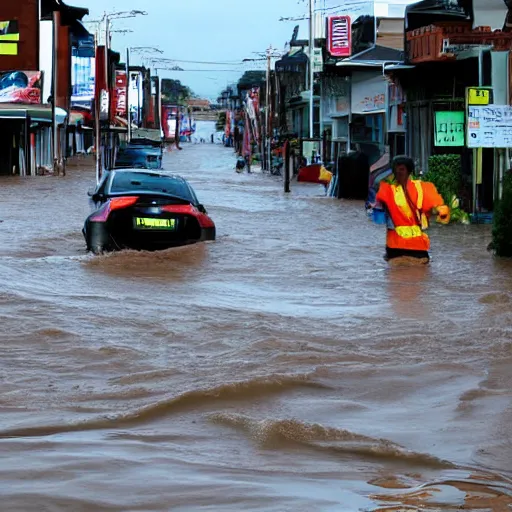 Prompt: tsunami floods the city