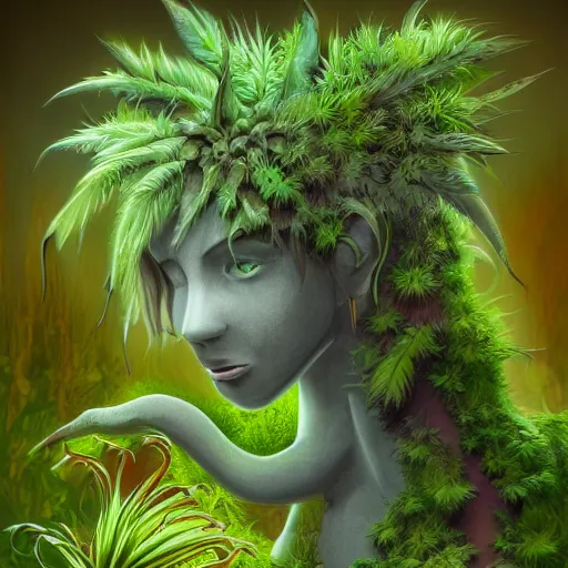 Prompt: A plant monster, highly detailed, digital art, sharp focus, trending on art station, leaves, moss, ferns, thistle