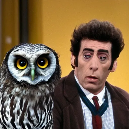 Image similar to The episode of Seinfeld where Kramer gets turned into an owl and terrorizes the city