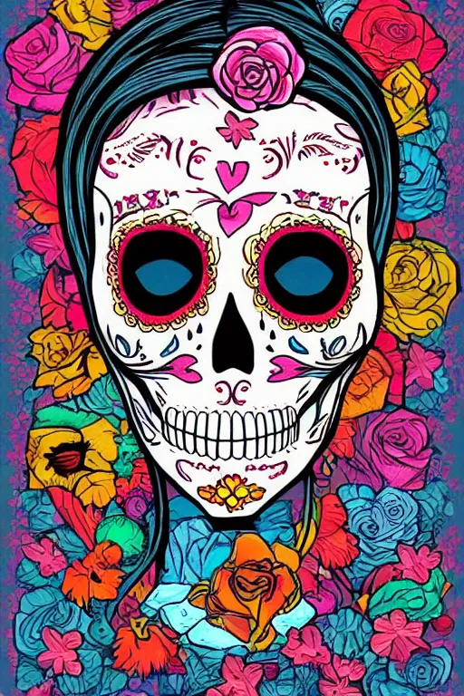 Image similar to Illustration of a sugar skull day of the dead girl, art by Cory Loftis