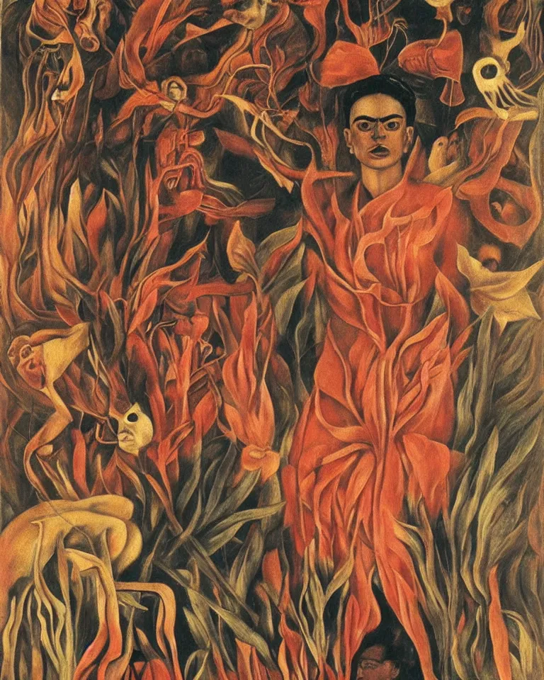 Image similar to virulent female spirit, apparition, by frida kahlo, masterful artwork