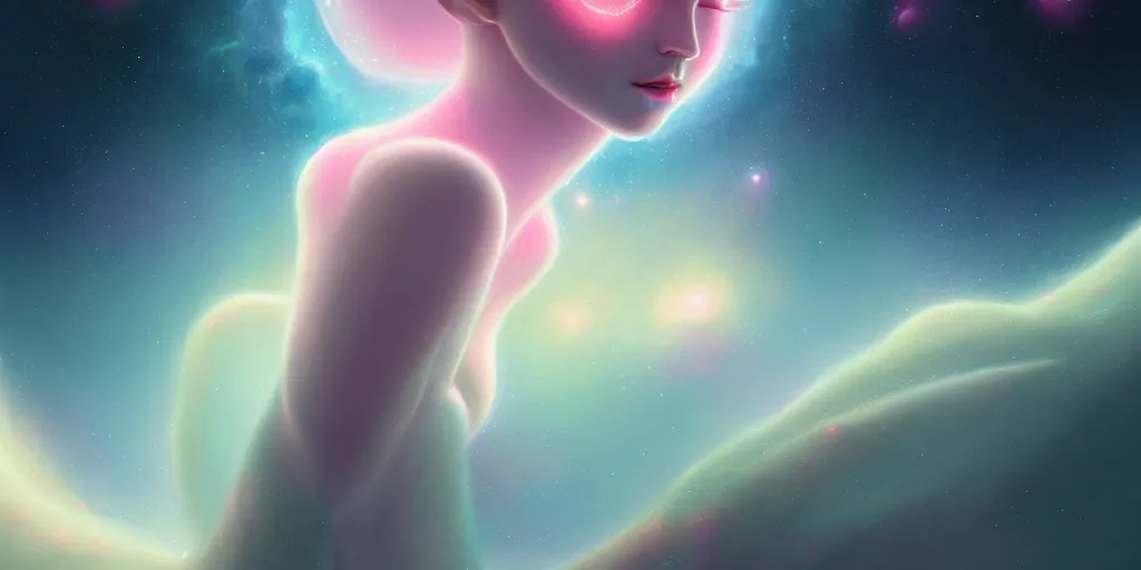 Image similar to breathtaking delicate detailed concept art painting creature with nebula space inside, by hsiao - ron cheng, bizarre compositions, exquisite detail, pastel colors, 8 k