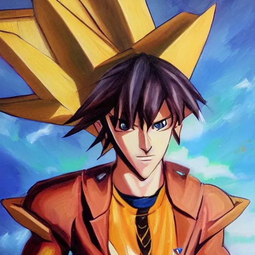 Image similar to Trending on artstation, Nick Walton from Yu-Gi-Oh, in the style of Kazuki Takahashi, oil on canvas