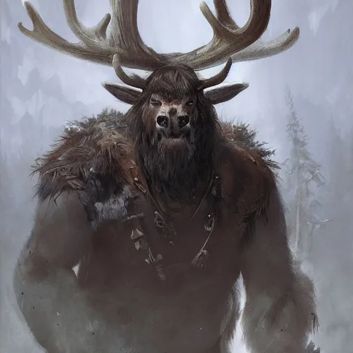 Prompt: hairy barbarian with moose head by greg rutkowski