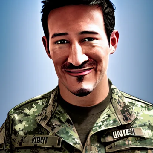 Image similar to Markiplier wearing a United States combat uniform, photorealistic, high definition, shot on iphone