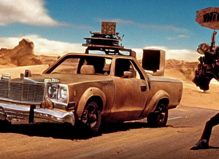 Image similar to El Camino scene from the 1979 science fiction film Muppet Mad Max