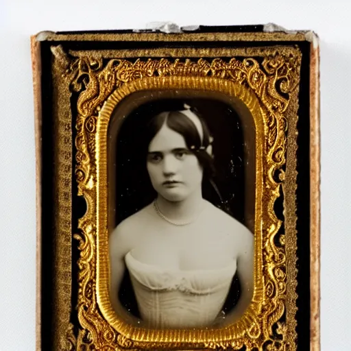 Image similar to daguerreotype ambrotype of a young courtesan very intricate, highly detailed,
