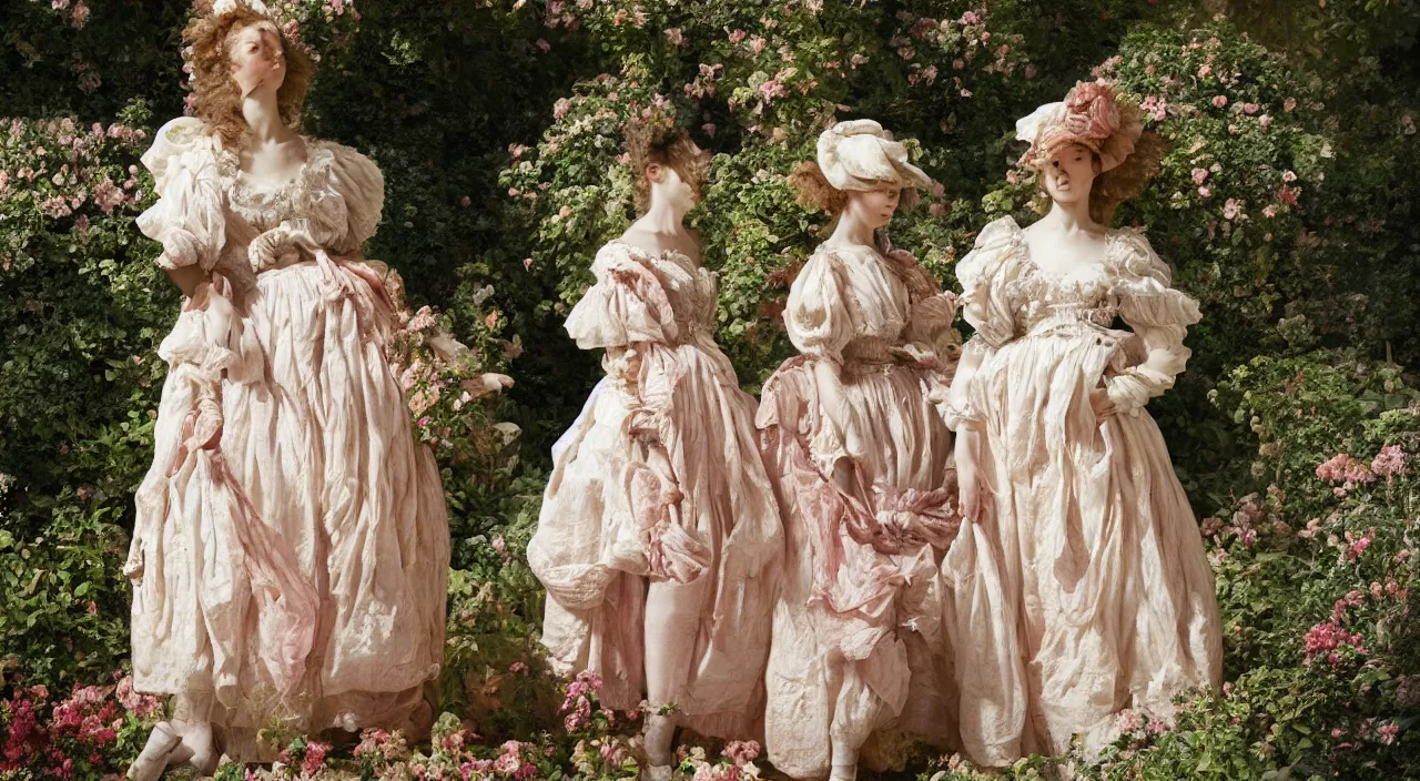 Image similar to fashion editorial by Jean-Honoré Fragonard. outdoor garden. highly detailed. 8k. depth of field. photography