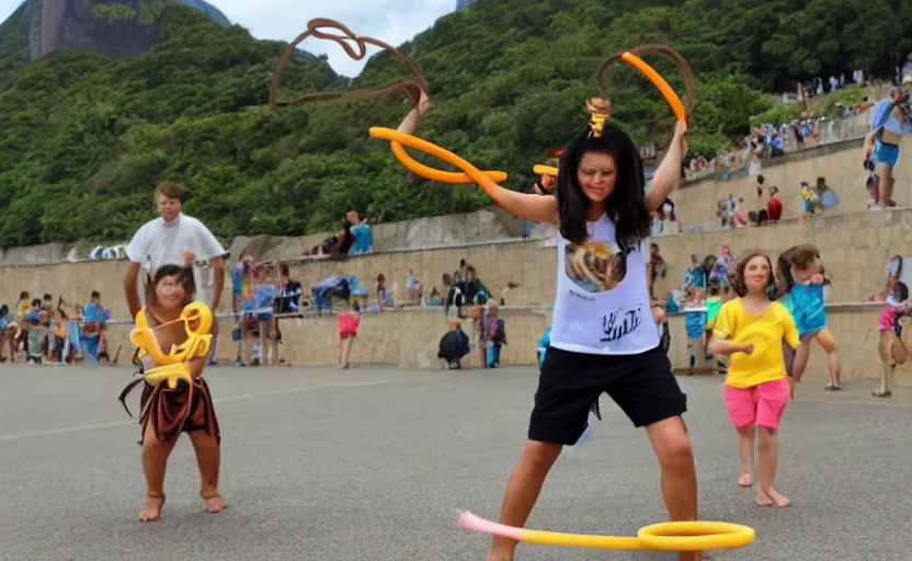 Prompt: christ the redeemer hula - hooping