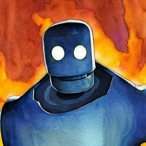 Image similar to iron giant, watercolor illustration for a book