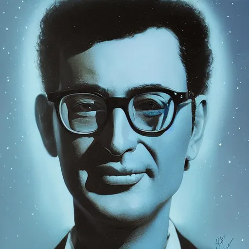 Image similar to UHD tonalism cosmic painting of Buddy Holly, by Antonio Caparo and Ferdinand Knab and Greg Rutkowski, UHD, photorealistic, trending on artstation, trending on deviantart