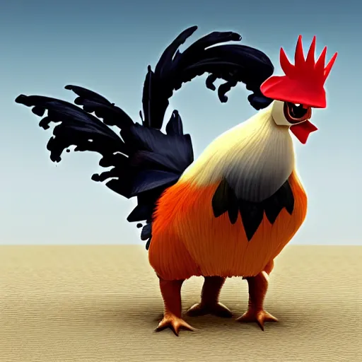 Image similar to a pokemon that looks like a Rooster. A Rooster pokemon. The body consists of coconuts,Trending on art station. Unreal engine.