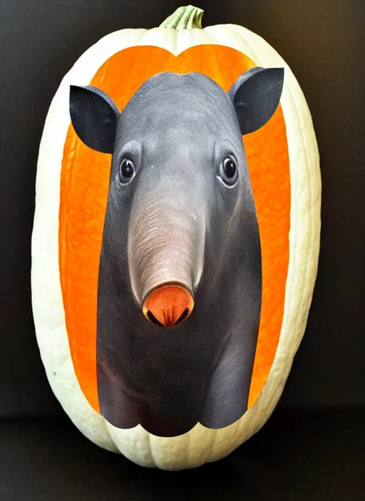 Image similar to tapir animal as a pumpkin, animal tapir, vegetable, pumpkin