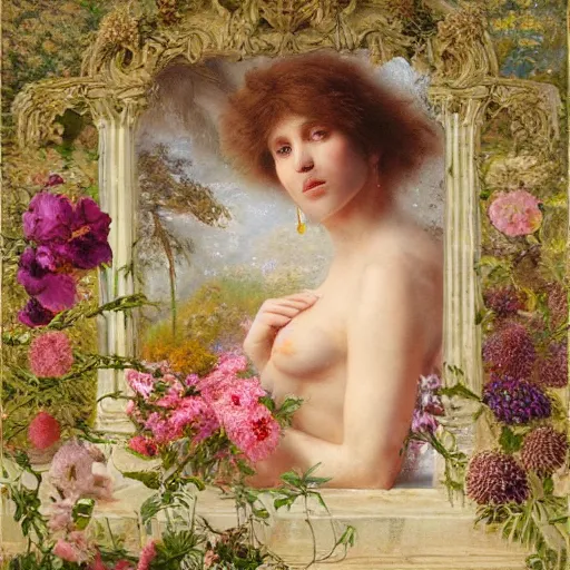 Image similar to ordered garfield by eugene von guerard, by william oxer. this digital art is a large canvas, covered in a wash of color. in the center is a cluster of flowers, their petals curling & twisting in on themselves. the effect is ethereal & dreamlike, & the overall effect is one of serenity & peace.