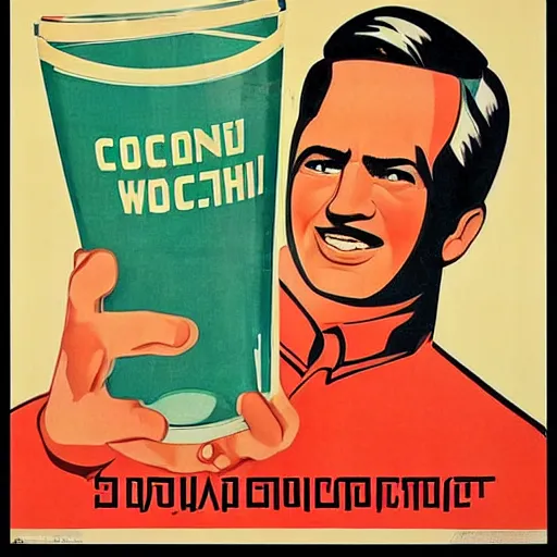 Image similar to soviet propaganda poster commanding people to drink more coconut water, highly detailed, authentic, 1960s era