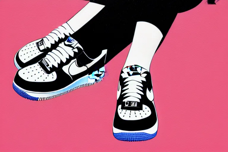 Image similar to a ultradetailed painting of a stylish woman laying on the ground, she is wearing nike air force 1 sneakers, trending on artstation