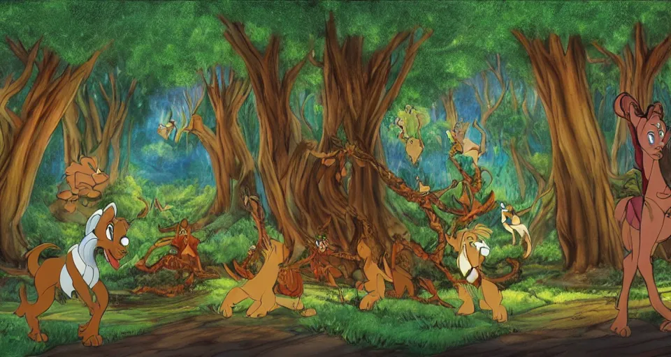 Image similar to Enchanted and magic forest, by don bluth