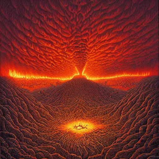 Prompt: Burning hellscape. Highly Detailed. Masterpiece. By Jeffrey Smith