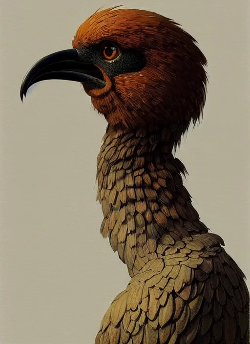 Prompt: rpg! profile! portrait of humanoid bird on white background, beak, feathers, intricate, highly detailed, digital painting, artstation, concept art, smooth, sharp focus, illustration, art by norman rockwell emiliano ponzi andrey remnev yoann lossel aaron jasinski, 8 k