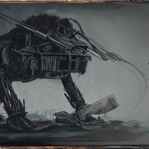 Image similar to hunt showdown mech boss in dark lair painting