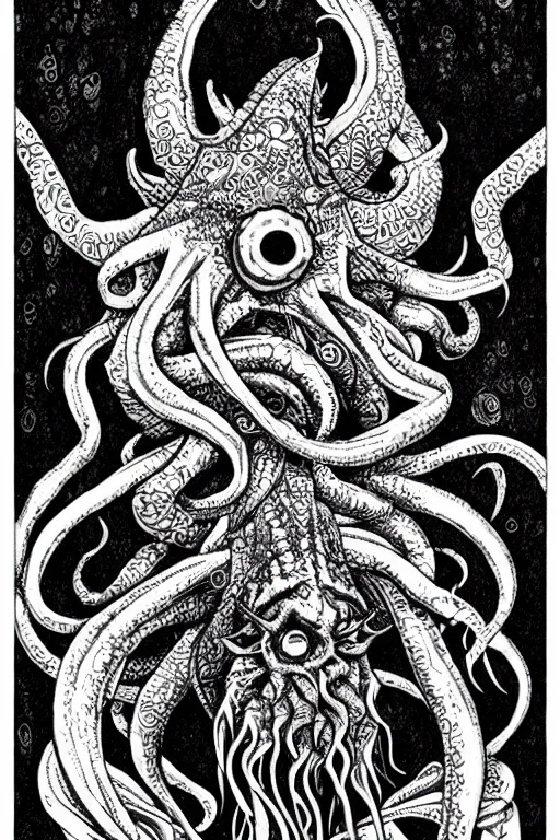 Prompt: cthulhu rising from the water, movie poster, black ink on paper, trending on artstation, beautiful, intricate, detailed