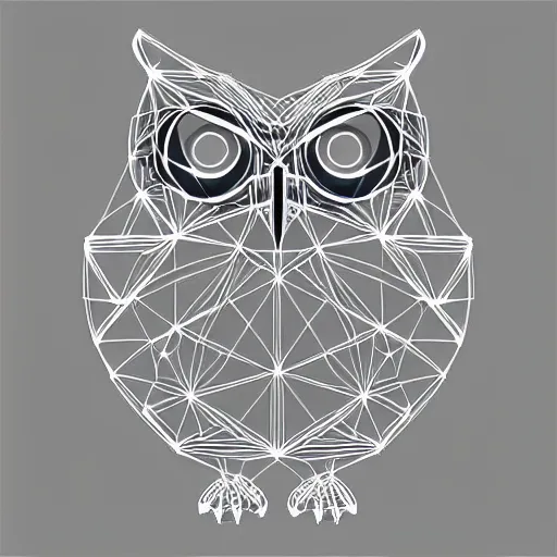 Prompt: geometric wireframe owl digital art symmetrical