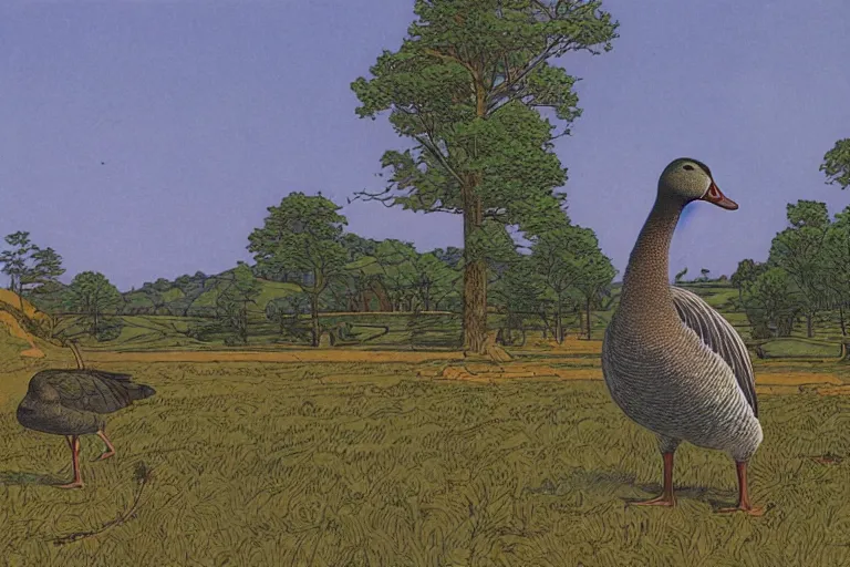 Image similar to country road store goose by moebius