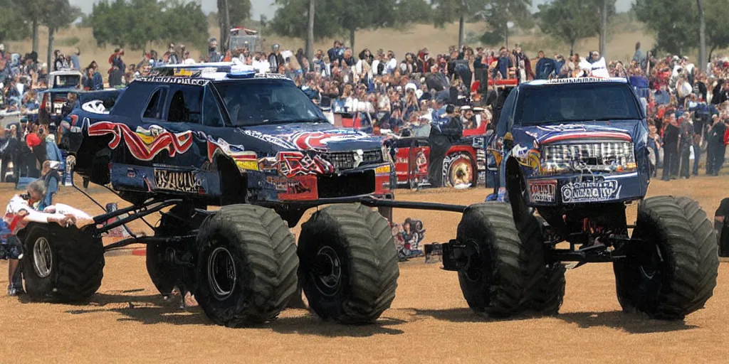 Prompt: George W Bush painting a monster truck rally