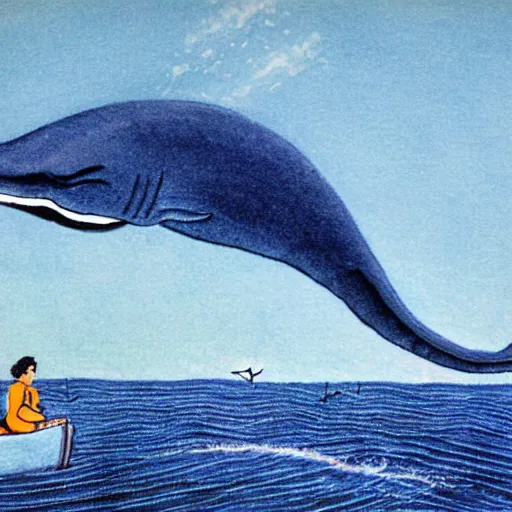 Prompt: a blue whale falling from the sky