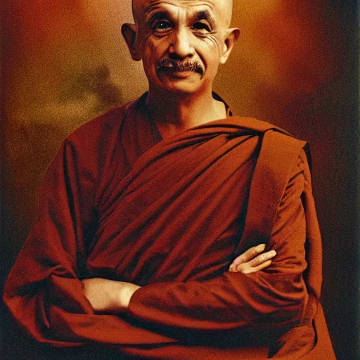 Prompt: buddhist monk einstein portrait