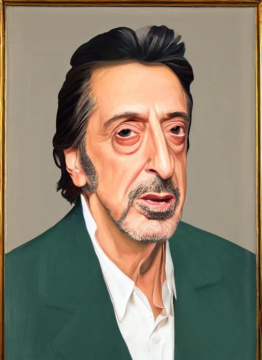 Prompt: a portrait painting of al pacino by john currin