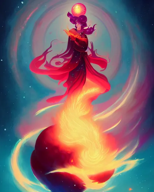 Image similar to a fiery fireball blazing with light, surrounded with spiriling sparkling rose crystals and galaxies, by peter mohrbacher, hyper light drifter, ukiyo - e trending on artstation