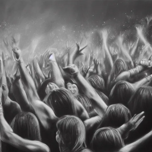 Prompt: A moshpit, b&w, charcoal, by Robert Longo